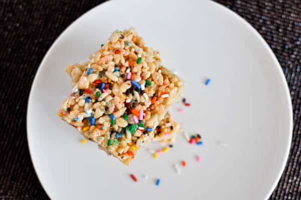 Cake Batter Crispy Treats I howsweeteats.com Cake Batter Crispy Treats I howsweeteats.com