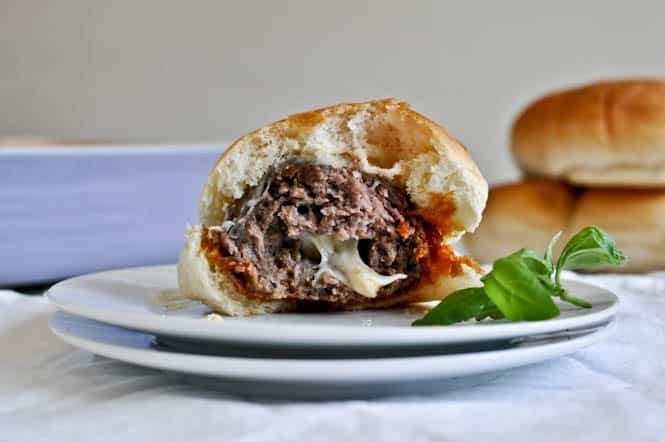 Cheesy Stuffed Meatball Sliders I howsweeteats.com Cheesy Stuffed Meatball Sliders I howsweeteats.com