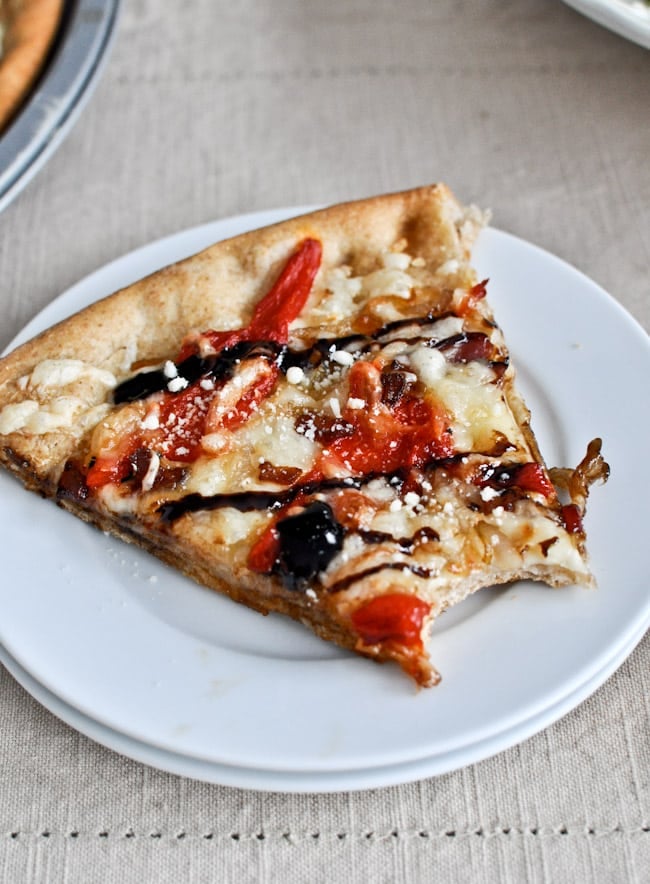 Whole Wheat Roasted Red Pepper + Fontina Pizza with Balsamic Glaze I howsweeteats.com Whole Wheat Roasted Red Pepper + Fontina Pizza with Balsamic Glaze I howsweeteats.com