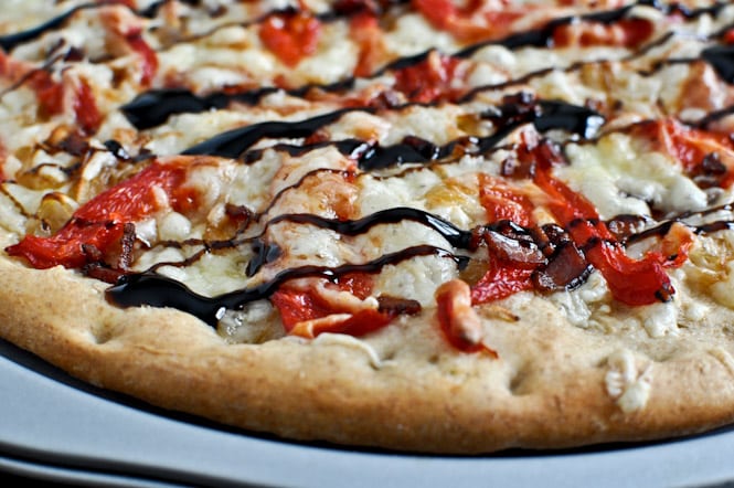 Whole Wheat Roasted Red Pepper + Fontina Pizza with Balsamic Glaze I howsweeteats.com Whole Wheat Roasted Red Pepper + Fontina Pizza with Balsamic Glaze I howsweeteats.com