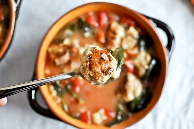 Mini Chicken Meatball Soup I howsweeteats.com Mini Chicken Meatball Soup I howsweeteats.com