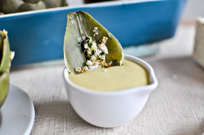 Herb Gorgonzola Artichokes with Parmesan Hollandaise I howsweeteats.com Herb Gorgonzola Artichokes with Parmesan Hollandaise I howsweeteats.com