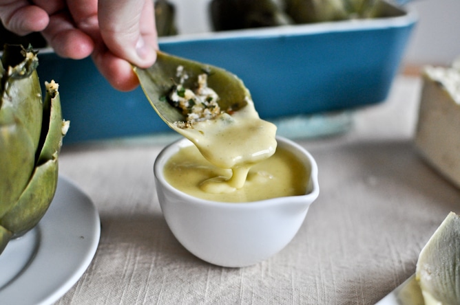 Herb Gorgonzola Artichokes with Parmesan Hollandaise I howsweeteats.com Herb Gorgonzola Artichokes with Parmesan Hollandaise I howsweeteats.com