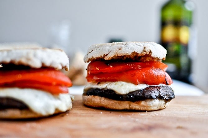 Asiago Portobello Burgers with Roasted Red Peppers + Balsamic Glaze I howsweeteats.com Asiago Portobello Burgers with Roasted Red Peppers + Balsamic Glaze I howsweeteats.com