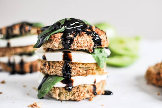 Oven Fried Green Tomato Caprese Stacks I howsweeteats.com Oven Fried Green Tomato Caprese Stacks I howsweeteats.com