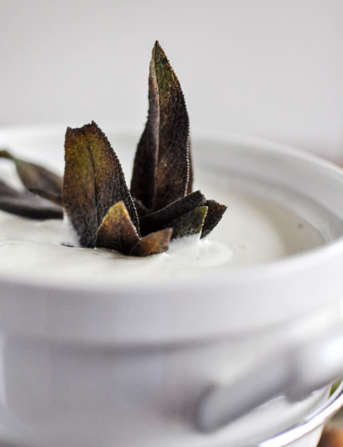 Goat Cheese Fondue with Fried Sage I howsweeteats.com Goat Cheese Fondue with Fried Sage I howsweeteats.com