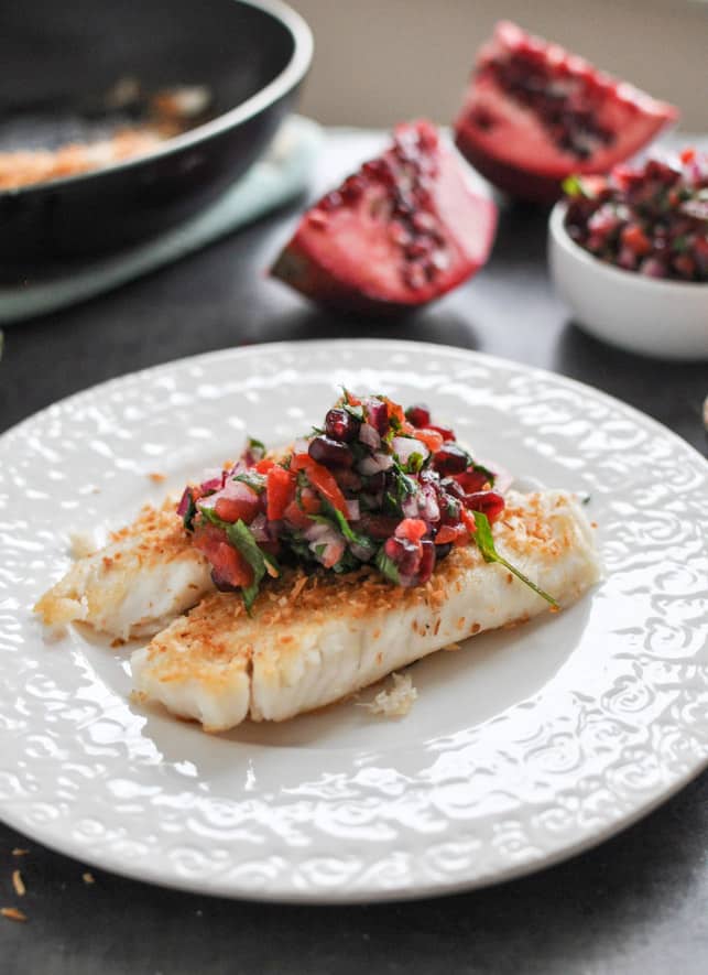 Toasted Coconut Tilapia with Pomegranate Salsa I howsweeteats.com Toasted Coconut Tilapia with Pomegranate Salsa I howsweeteats.com
