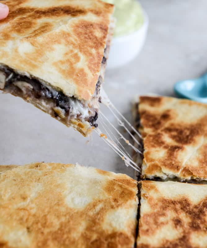 Cheesy Double Bean Quesadillas with Homemade Avocado Ranch I howsweeteats.com Cheesy Double Bean Quesadillas with Homemade Avocado Ranch I howsweeteats.com