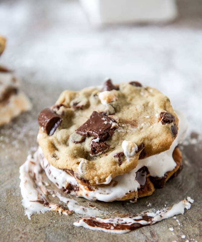 Chocolate Chip Cookie Peanut Butter S'mores I howsweeteats.com Chocolate Chip Cookie Peanut Butter S'mores I howsweeteats.com