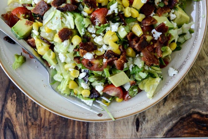 BLT Chopped Salad with Corn, Feta + Avocado I howsweeteats.com BLT Chopped Salad with Corn, Feta + Avocado I howsweeteats.com