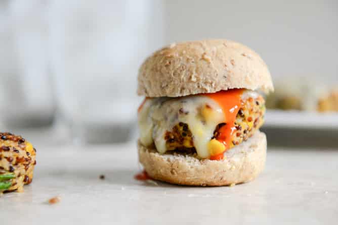 Crispy Buffalo Style Quinoa Sliders with Sweet Corn + Scallions I howsweeteats.com Crispy Buffalo Style Quinoa Sliders with Sweet Corn + Scallions I howsweeteats.com