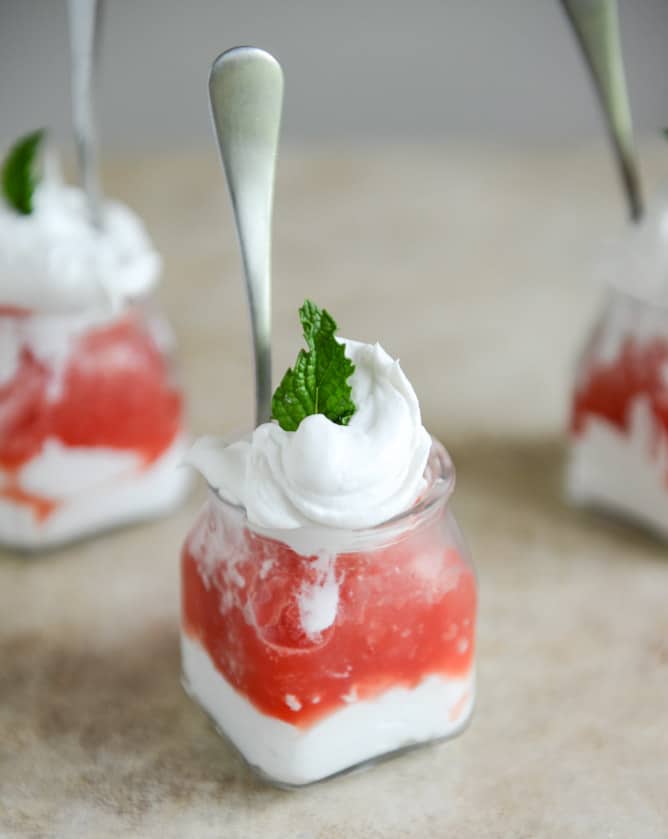 Boozy Watermelon Granitas with Coconut Whipped Cream I howsweeteats.com Boozy Watermelon Granitas with Coconut Whipped Cream I howsweeteats.com