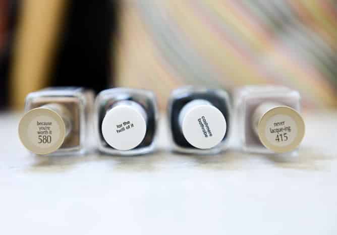 Loreal Because You're Worth It, Essie For The Twill Of It, Essie Cashmere Bathrobe, Loreal Never Lacque-ing I howsweeteats.com Loreal Because You're Worth It, Essie For The Twill Of It, Essie Cashmere Bathrobe, Loreal Never Lacque-ing I howsweeteats.com