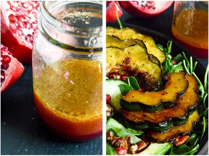 Autumn Arugula Salad with Caramelized Squash, Spiced Pecans and Pomegranate Ginger Vinaigrette I howsweeteats.com Autumn Arugula Salad with Caramelized Squash, Spiced Pecans and Pomegranate Ginger Vinaigrette I howsweeteats.com