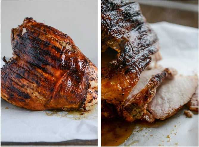 this applewood smoked turkey is prepped with a maple bourbon brine and served with a cider bourbon gravy! I howsweeteats.com this applewood smoked turkey is prepped with a maple bourbon brine and served with a cider bourbon gravy! I howsweeteats.com