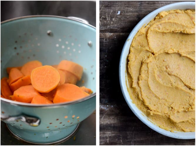 bacon bourbon whipped sweet potatoes with brown butter and crispy sage I howsweeteats.com bacon bourbon whipped sweet potatoes with brown butter and crispy sage I howsweeteats.com