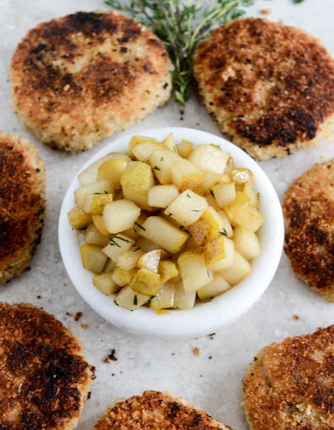 Crispy Goat Cheese Risotto Cakes with Vanilla Salted Winter Pears I howsweeteats.com Crispy Goat Cheese Risotto Cakes with Vanilla Salted Winter Pears I howsweeteats.com