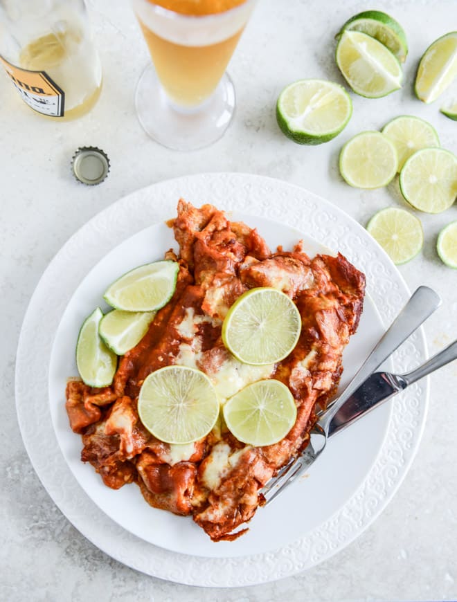 Spicy Beer Braised Lime Chicken Enchiladas I howsweeteats.com Spicy Beer Braised Lime Chicken Enchiladas I howsweeteats.com