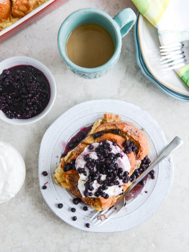 Cinnamon Sugar Sourdough French Toast Bake with Whipped Yogurt Topping I howsweeteats.com Cinnamon Sugar Sourdough French Toast Bake with Whipped Yogurt Topping I howsweeteats.com