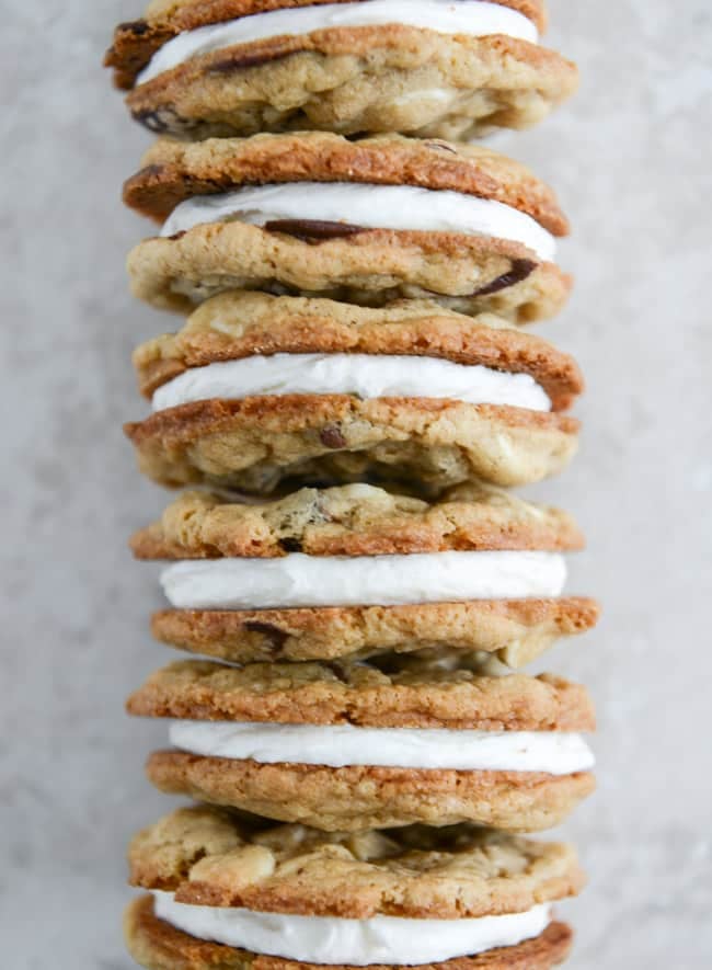 Chewy Black + White Chip Oatmeal Sandwich Cookies with Marshmallow Buttercream Filling I howsweeteats.com Chewy Black + White Chip Oatmeal Sandwich Cookies with Marshmallow Buttercream Filling I howsweeteats.com