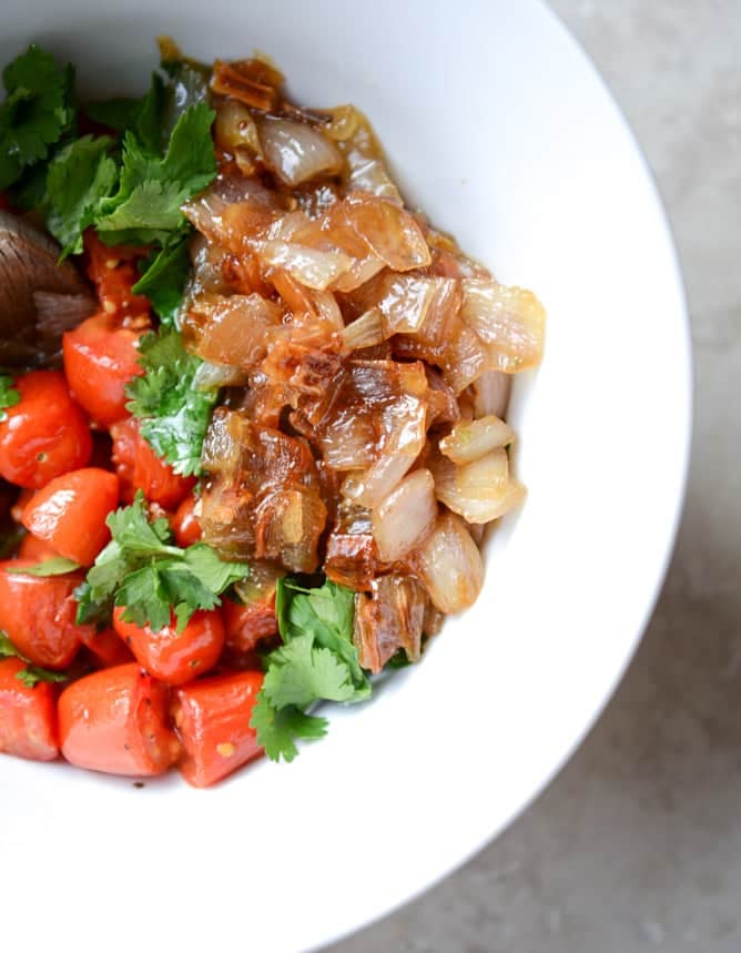 Crispy Brussels Sprouts Tacos with Manchego and Caramelized Shallot Salsa I howsweeteats.com Crispy Brussels Sprouts Tacos with Manchego and Caramelized Shallot Salsa I howsweeteats.com