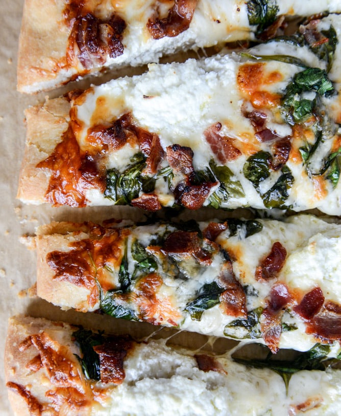 White Pizza with Spinach and Bacon I howsweeteats.com White Pizza with Spinach and Bacon I howsweeteats.com