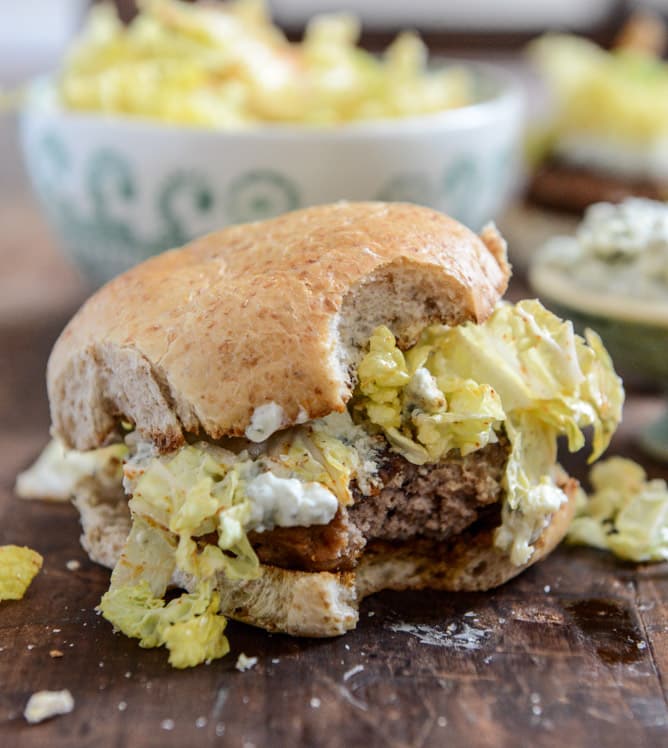 Turkey Burgers with Creamy Gorgonzola and Chili Garlic Slaw I howsweeteats.com Turkey Burgers with Creamy Gorgonzola and Chili Garlic Slaw I howsweeteats.com