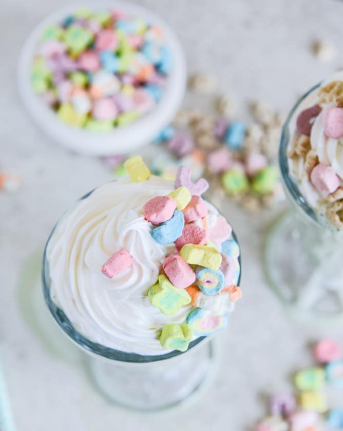 Boozy Lucky Charms Cereal Milkshakes with Marshmallow Frosting I howsweeteats.com Boozy Lucky Charms Cereal Milkshakes with Marshmallow Frosting I howsweeteats.com