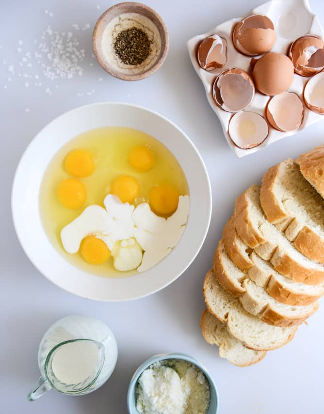 Savory Romano Crusted French Toast with Cherry Tomato Basil Butter I howsweeteats.com