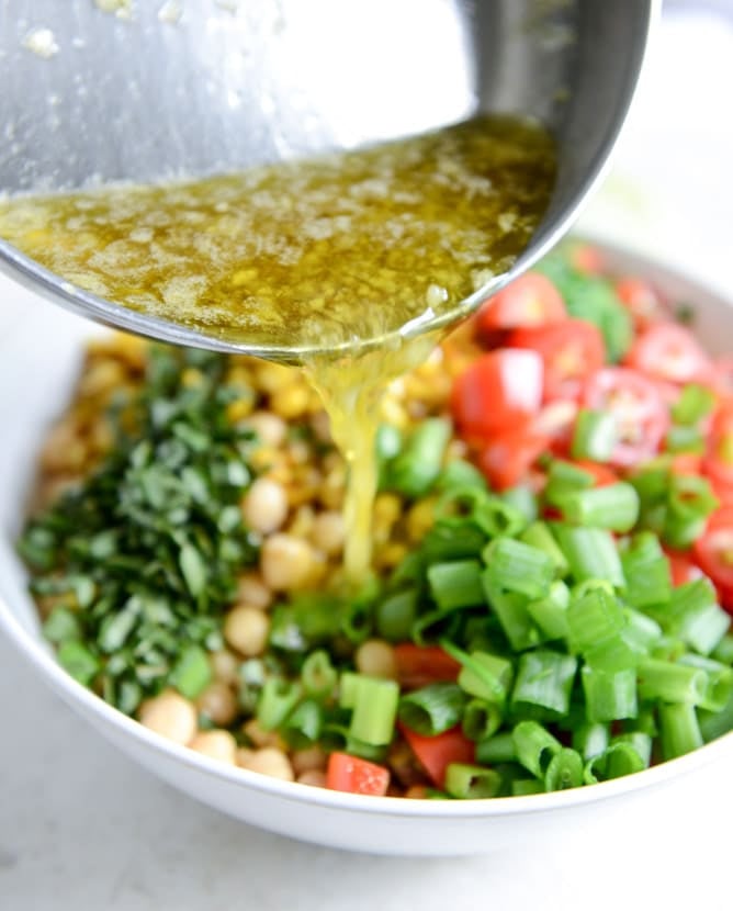 summer chickpea salad with honey garlic lime vinaigrette I howsweeteats.com