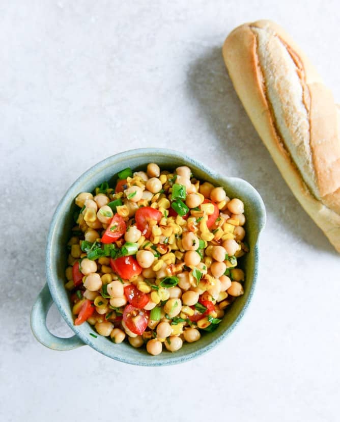 summer chickpea salad with honey garlic lime vinaigrette I howsweeteats.com