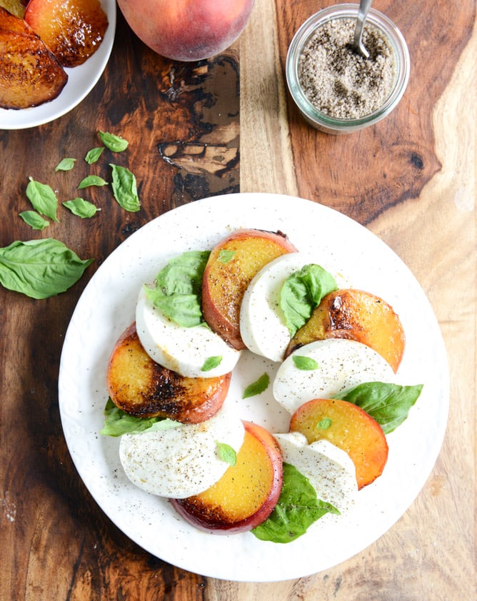 caramelized peach caprese with smoked sea salt I howsweeteats.com