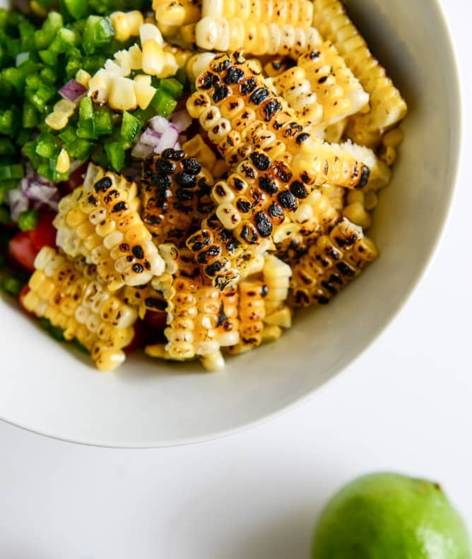 Mini Roasted Poblano Risotto Cakes with Grilled Corn Salsa I howsweeteats.com