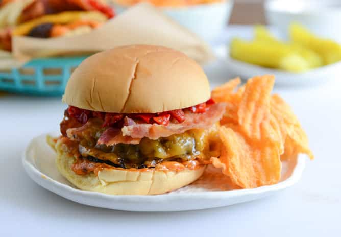 smoky sweet cherry pepper cheeseburgers - my version of shake shack's smoke shack I howsweeteats.com