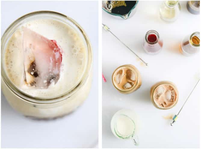 my favorite cold brew coffee with homemade vanilla bean, blackberry, almond and cinnamon-brown sugar syrups I howsweeteats.com