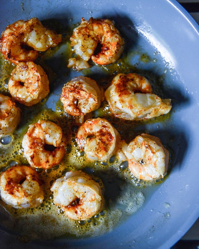 gouda grits with smoky brown butter shrimp I howsweeteats.com