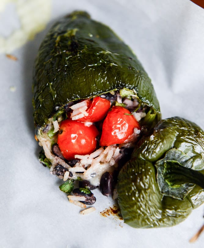 cheese smothered stuffed poblanos I howsweeteats.com