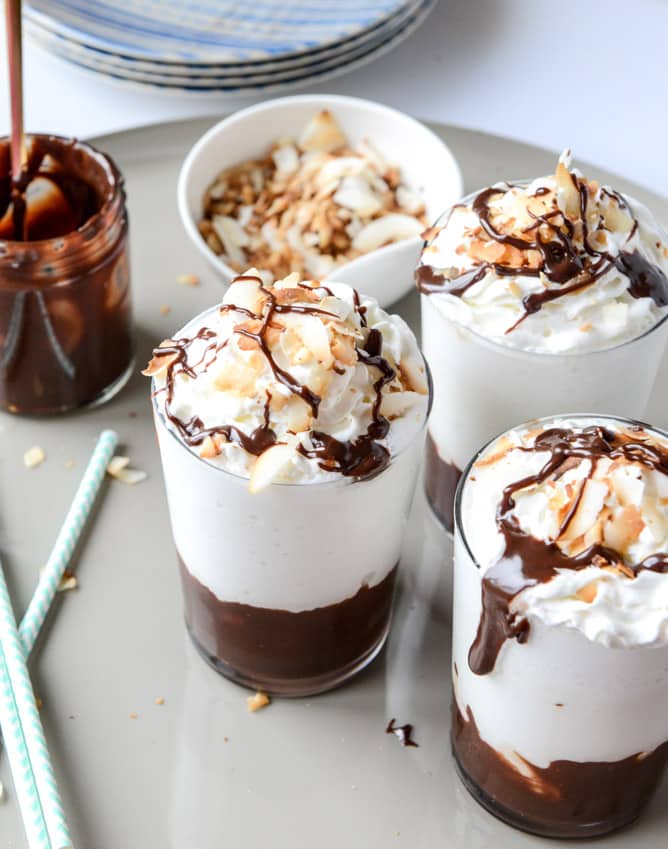 boozy coconut hot fudge milkshakes I howsweeteats.com