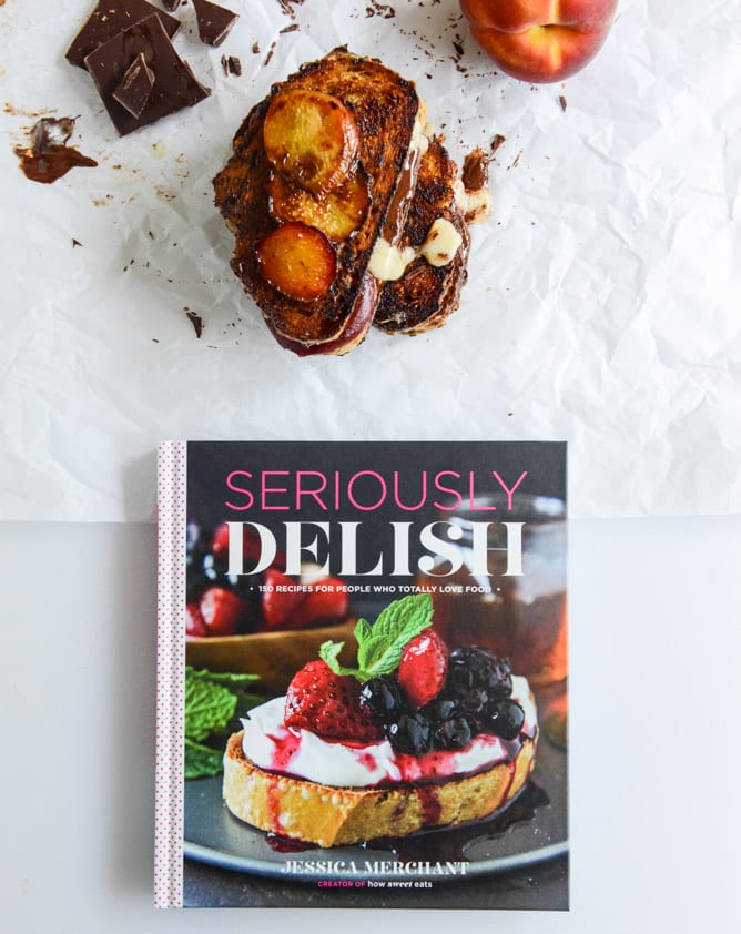 caramelized peach, mascarpone + chocolate grilled cheese I howsweeteats.com