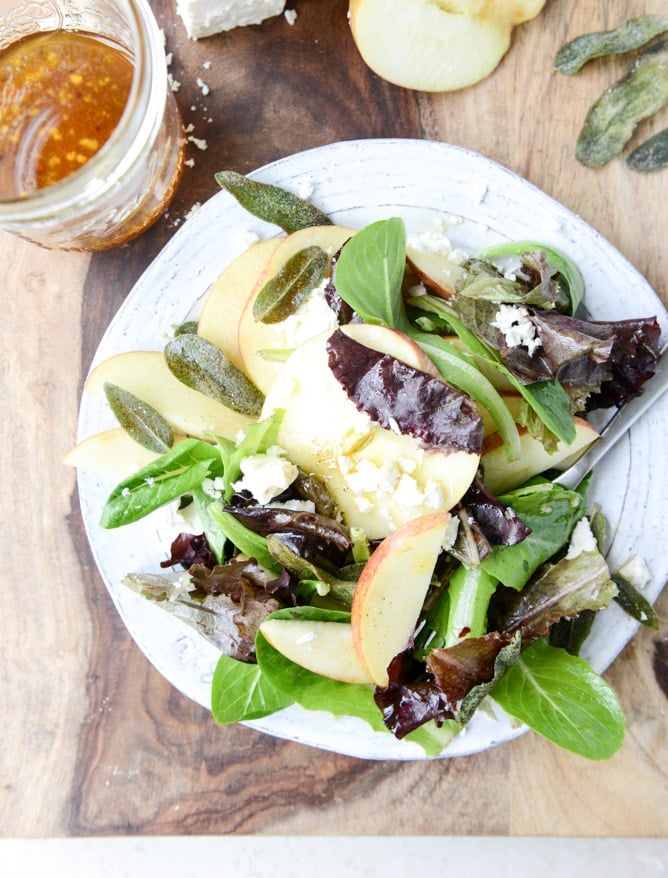 honeycrisp salad with crispy sage and maple vinaigrette I howsweeteats.com