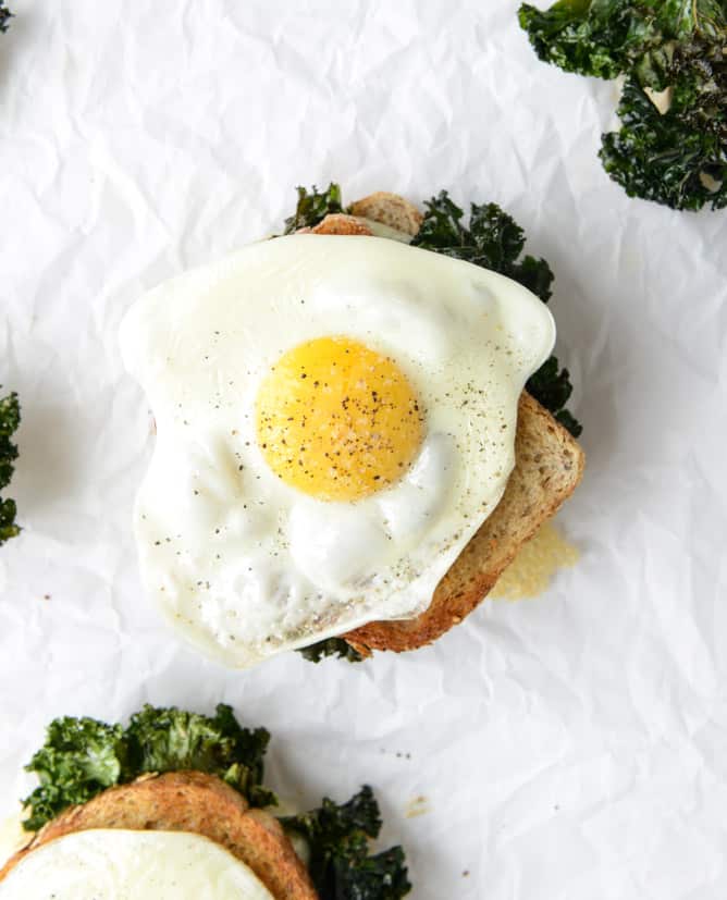 crispy kale grilled cheese with fried eggs I howsweeteats.com