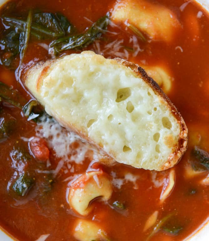 white bean tortellini soup with broiled havarti toasts I howsweeteats.com