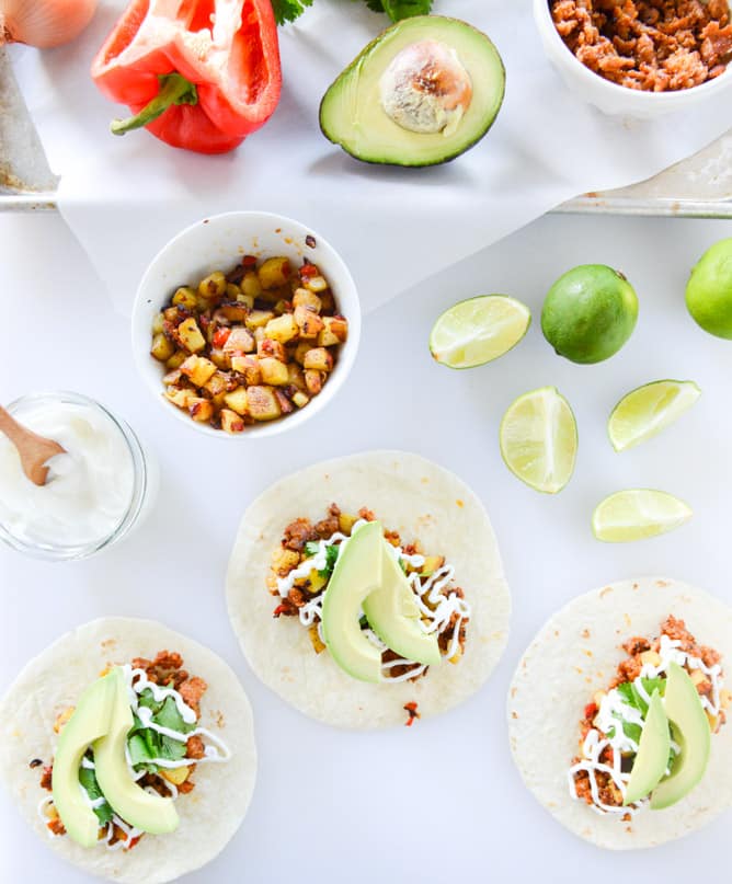 chorizo and fried egg breakfast tacos I howsweeteats.com