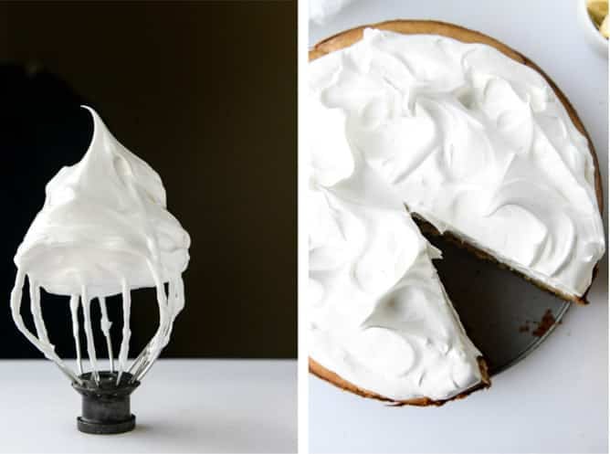 peanut butter cheesecake with whipped marshmallow and bananas I howsweeteats.com