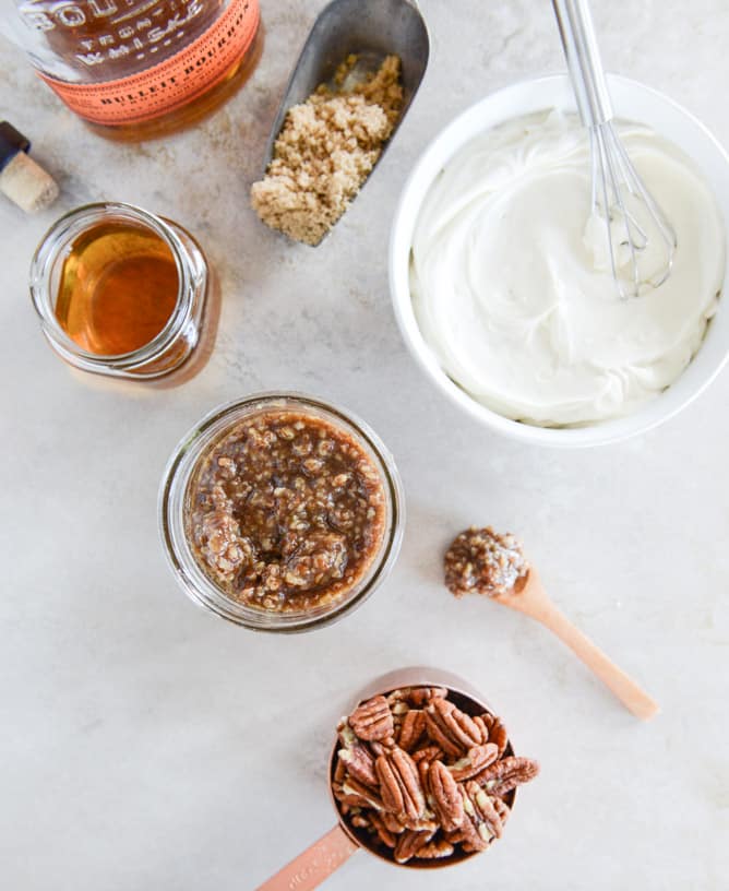 no-bake bourbon pecan pie cheesecakes I howsweeteats.com