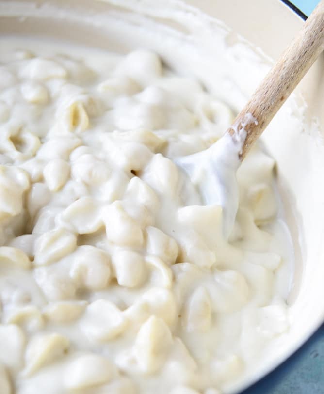 stovetop goat cheese shells and cheese I howsweeteats.com