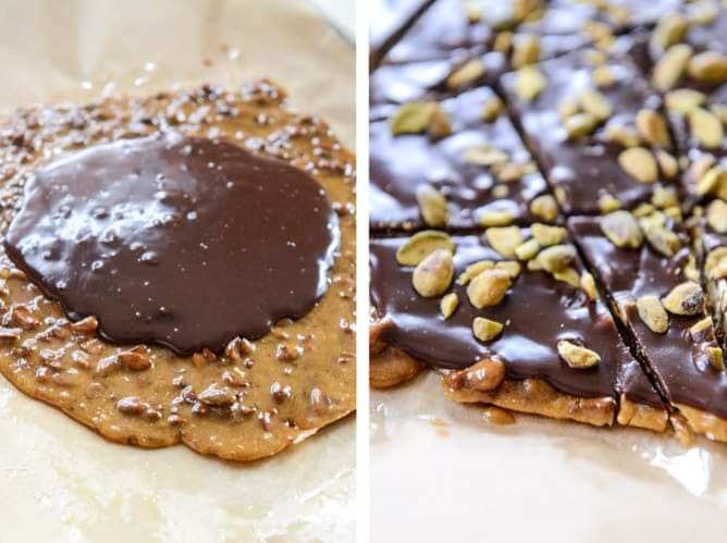 roasted strawberry milkshakes with chocolate pistachio brittle I howsweeteats.com