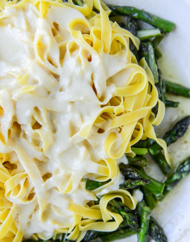 pasta with asparagus and parmesan fonduta I howsweeteats.com