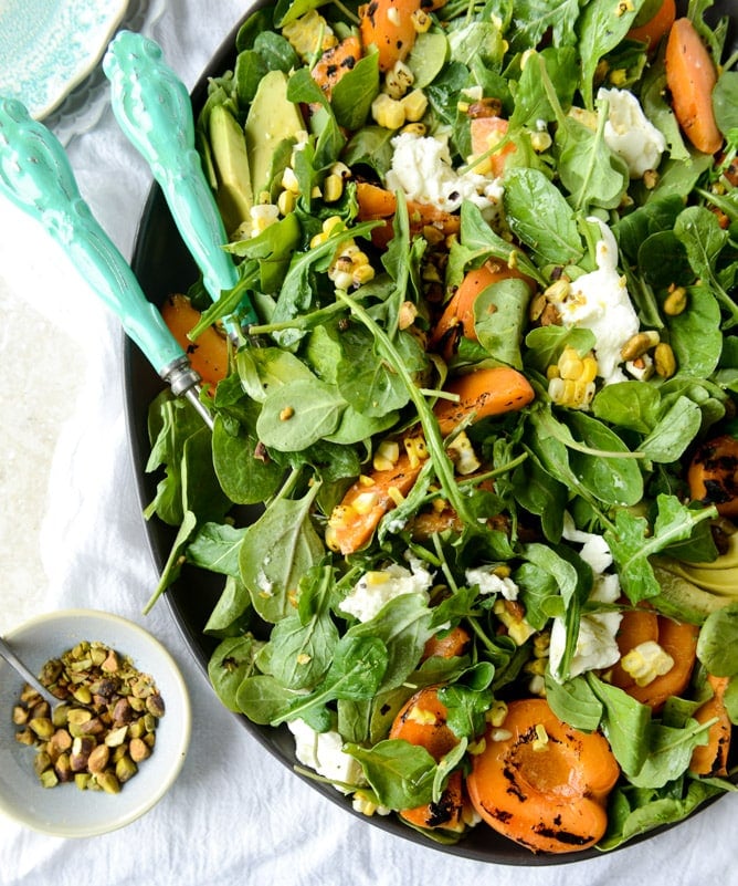 grilled apricot, sweet corn and arugula salad I howsweeteats.com