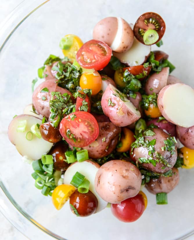 bacon blue potato salad with soft boiled eggs I howsweeteats.com